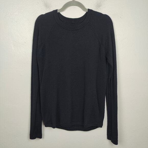 Lululemon Sit In Lotus Sweater Womens Medium Black Merino Wool Pullover Knit - Picture 1 of 7